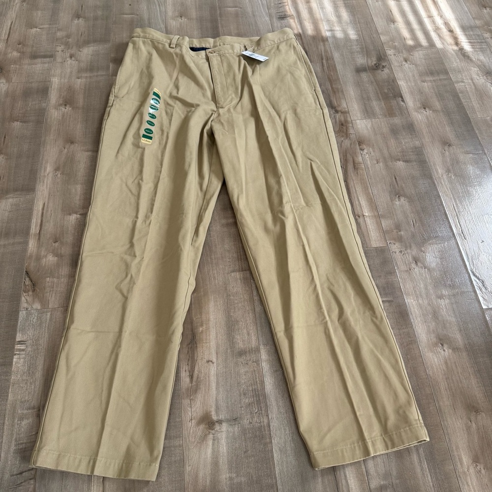 NEW‎ LL Bean Flannel Double Lined Chino Pants 40 x 34 Khaki Office READ
